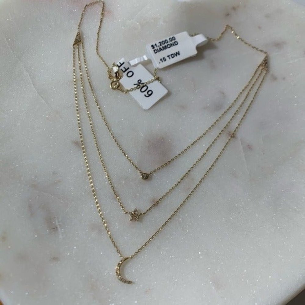 Celestial Diamond Necklace Stars Moon Gold Dainty - Picture 3 of 5